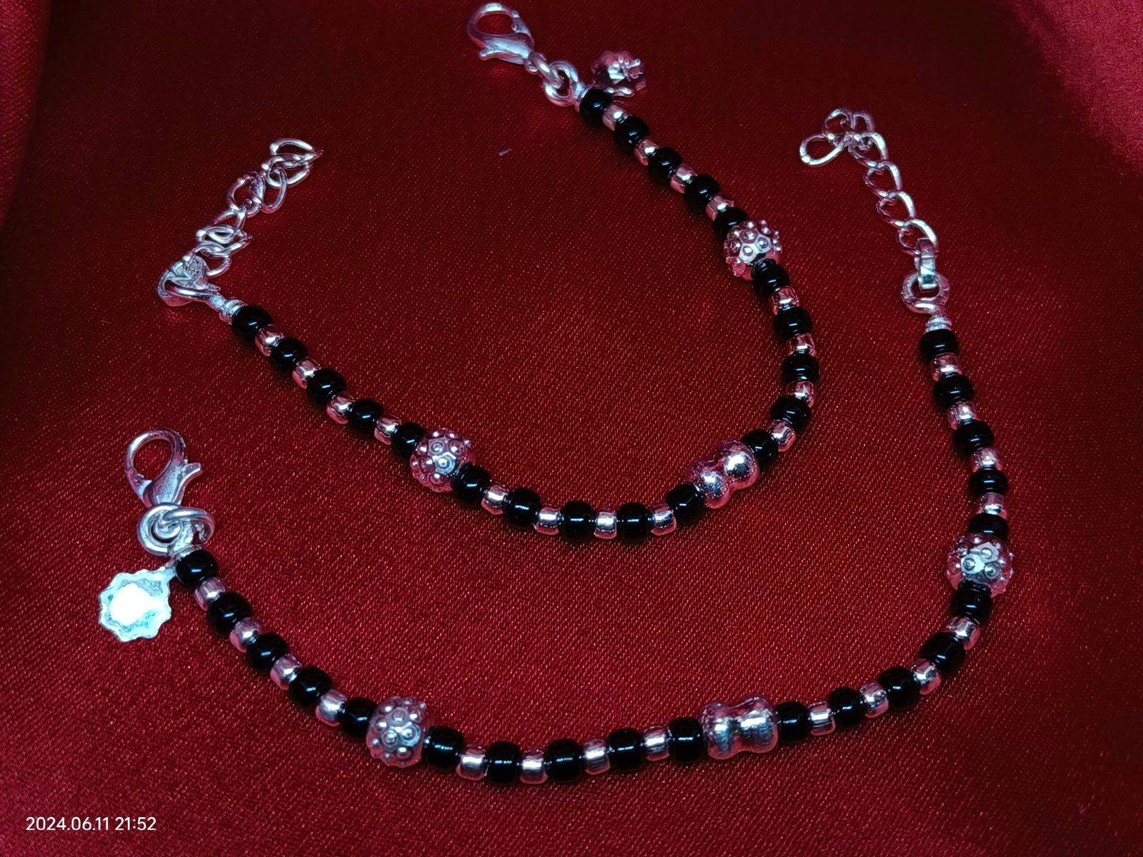 Black Beads Adjustable Nazariya Anklet /Bracelet for Infants