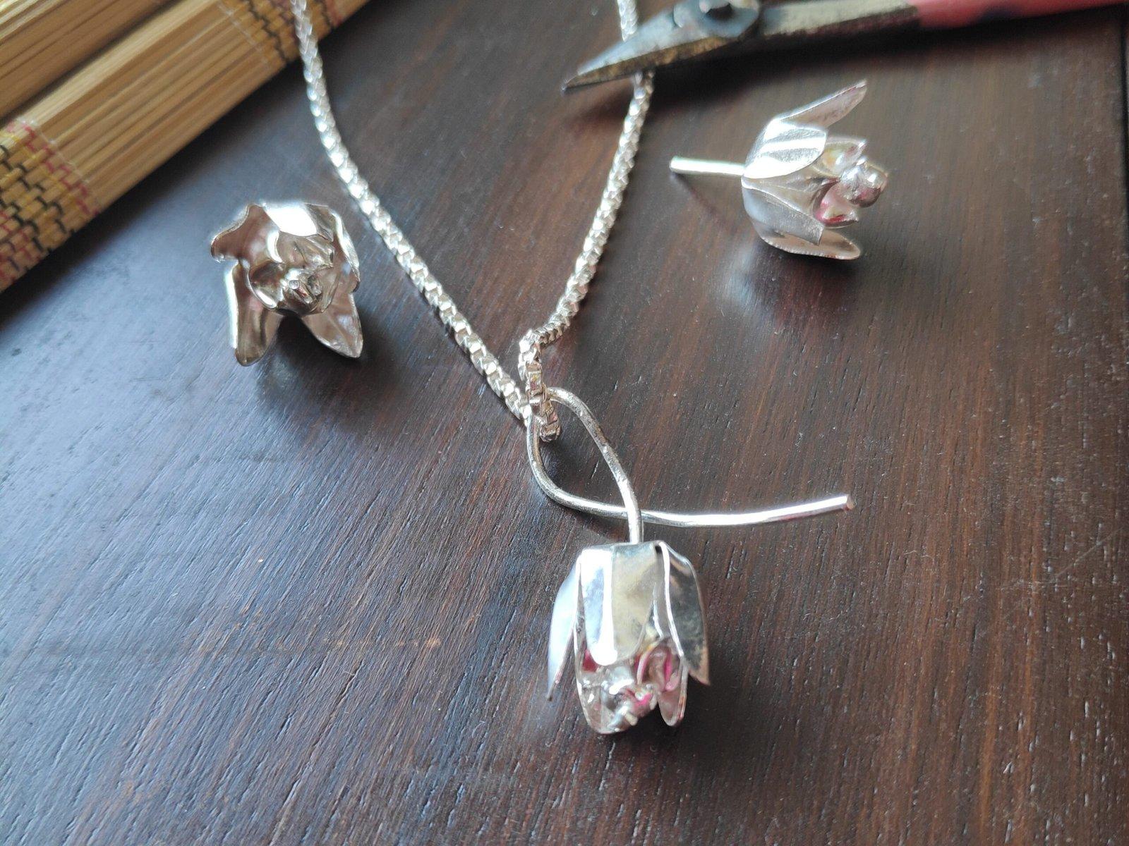 Blooming Flower Bud Pendant and Earrings Set view 2