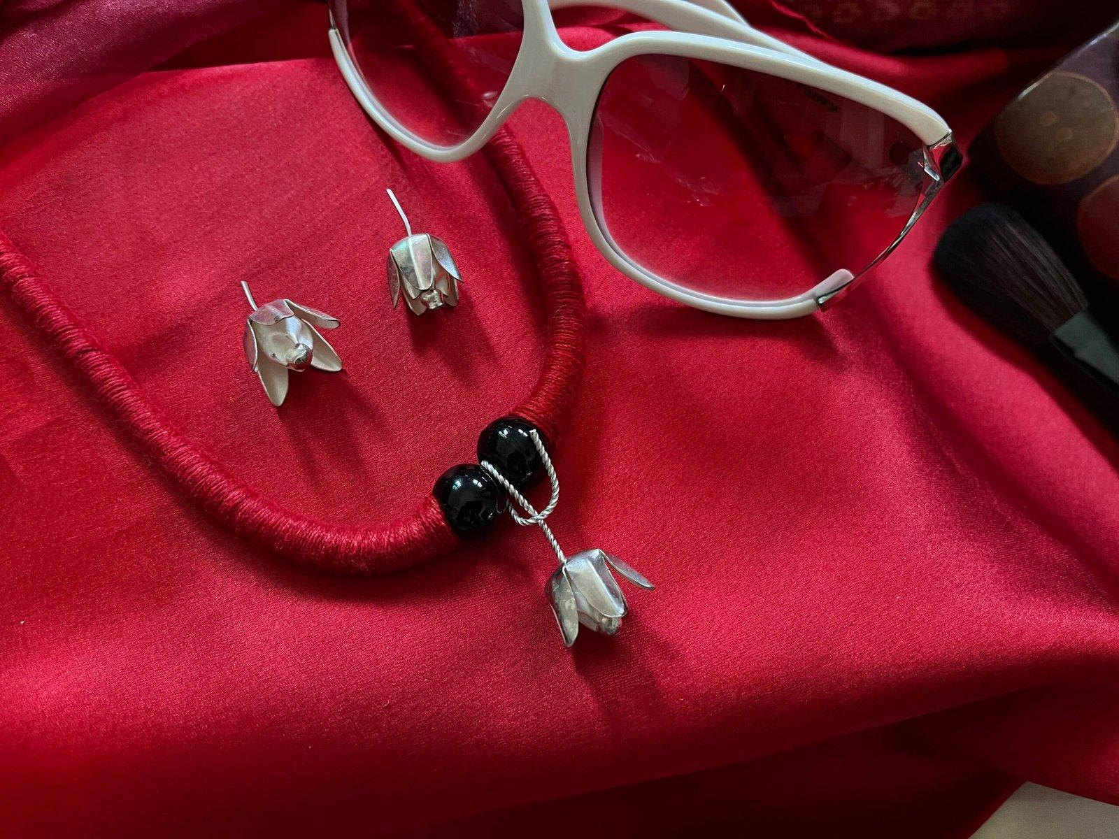 Blooming Flower Bud Pendant and Earrings Set view 6