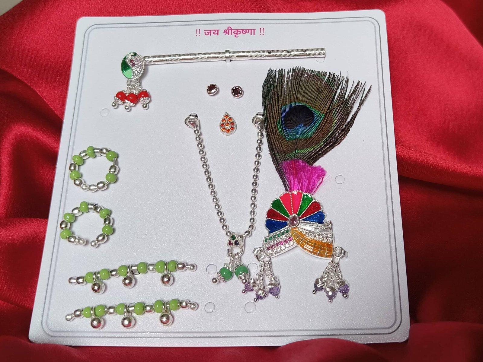 Laddu Gopal / Krishna Jewellery Set with flute and Pagri style Mukut for size 2 idol view 2
