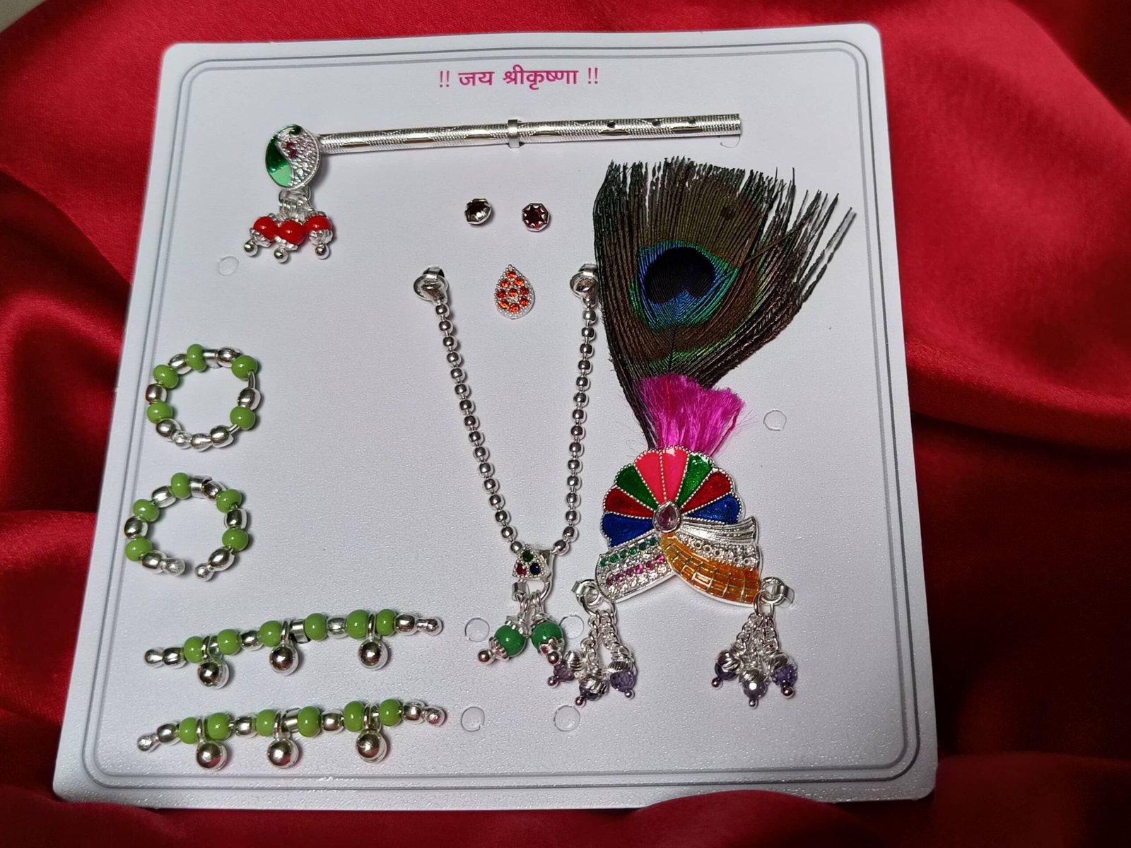 Laddu Gopal / Krishna Jewellery Set with flute and Pagri style Mukut for size 2 idol view 3