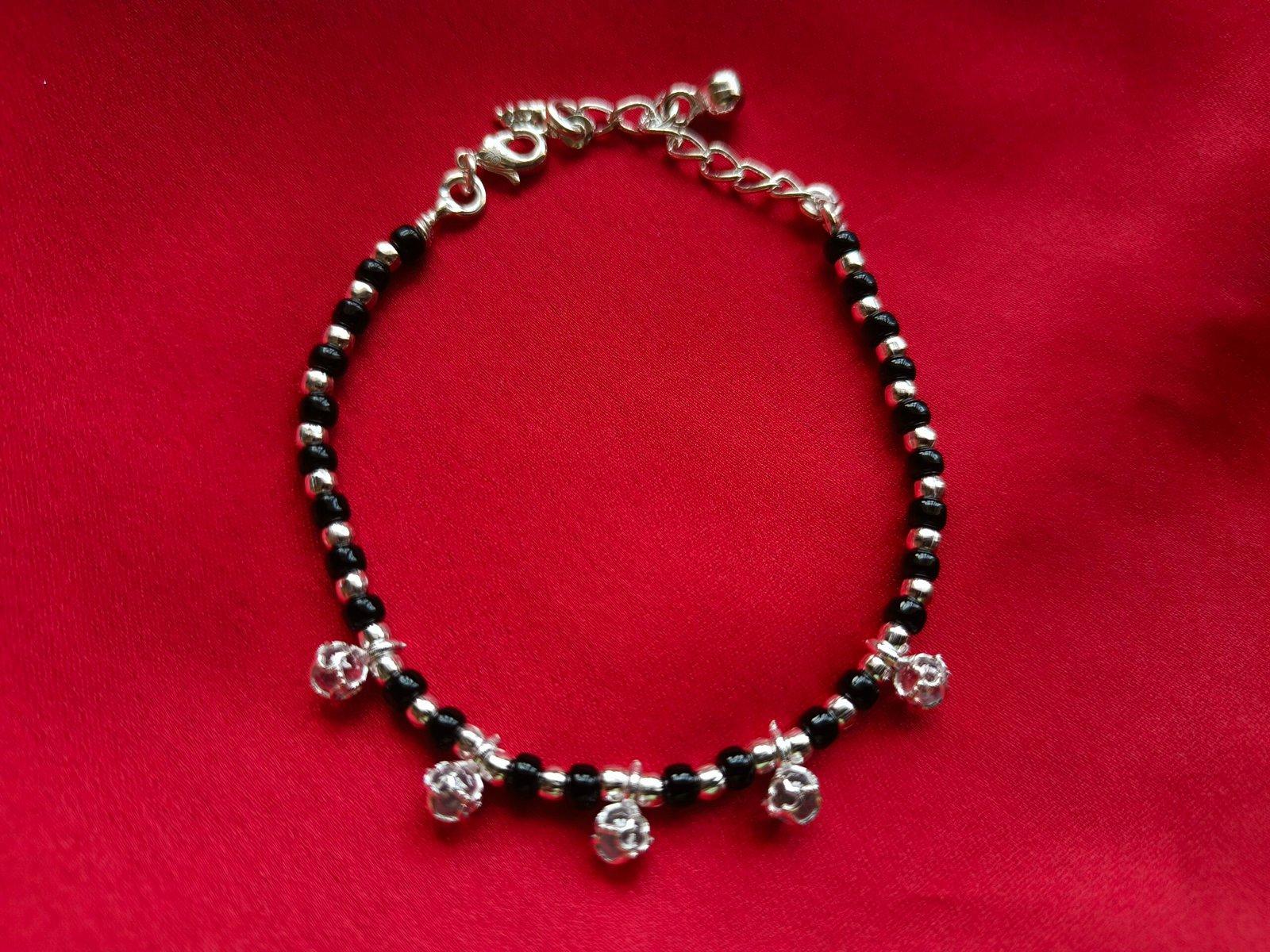 Sampurna Silver black beaded Mangalsutra / Nazariya Bracelet view 2