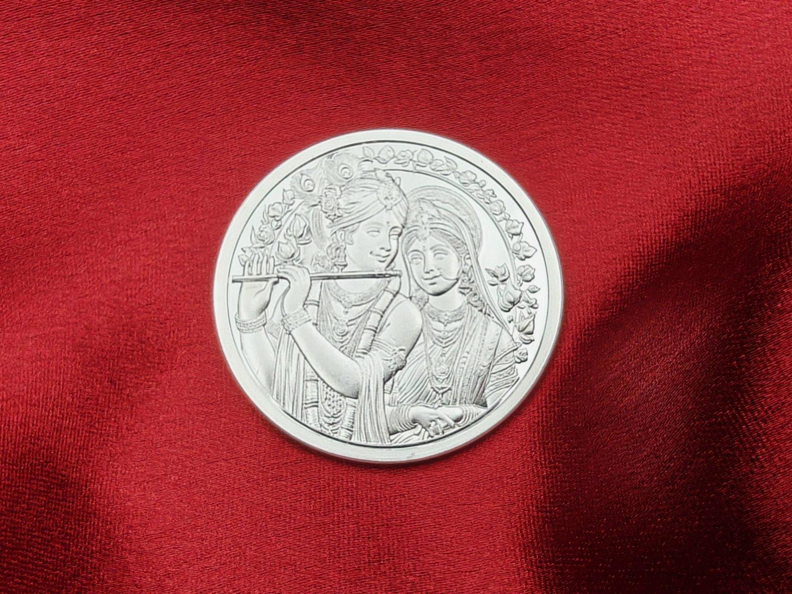 Silver Coin Radha Krishna view 1
