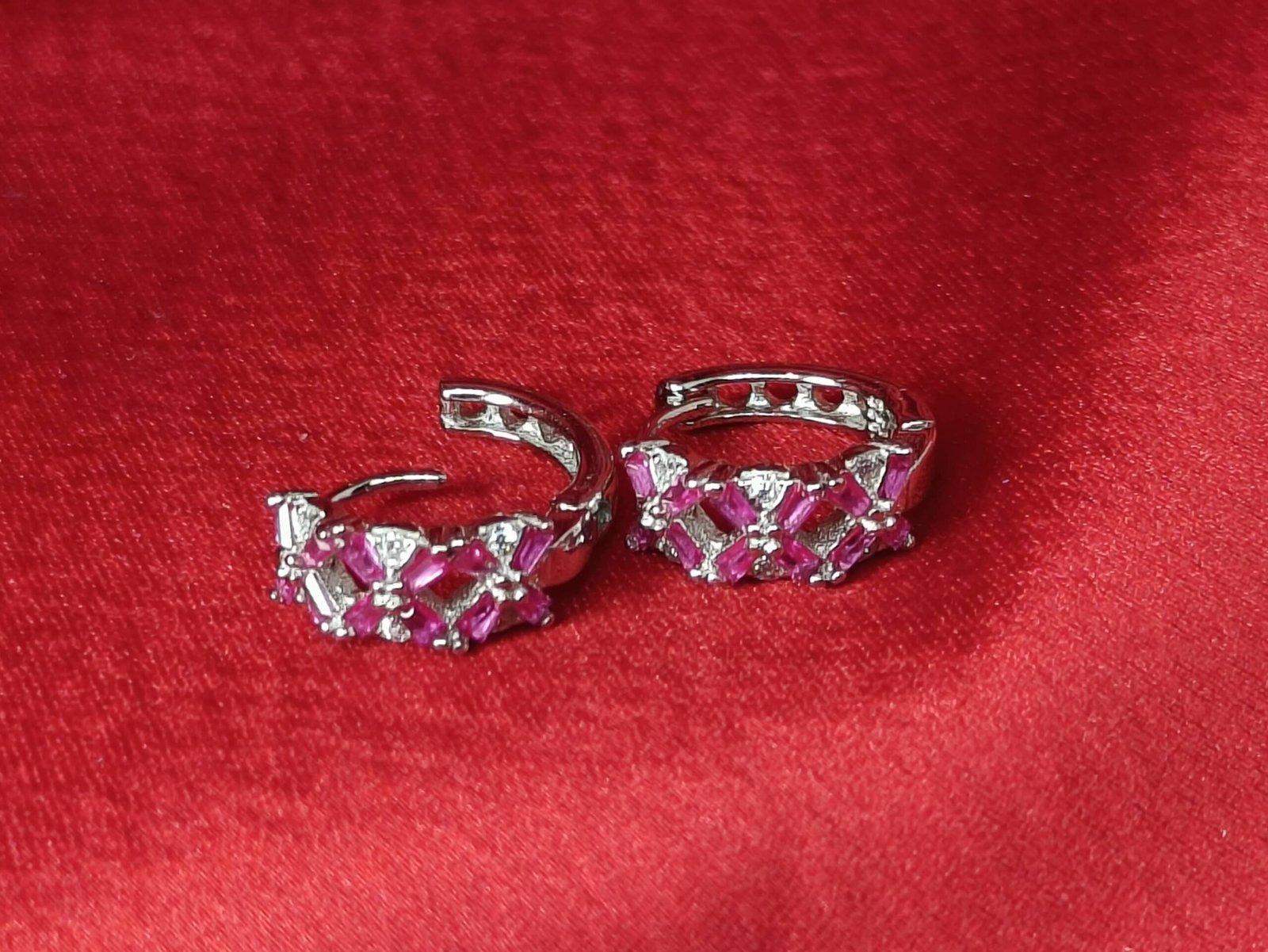 Silver Zircon Hoop Earrings view 4