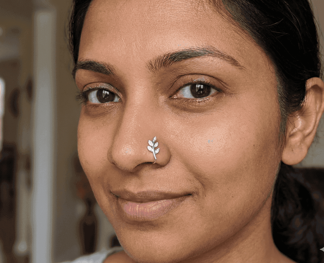 Stone Leaf Nose Pin view 4