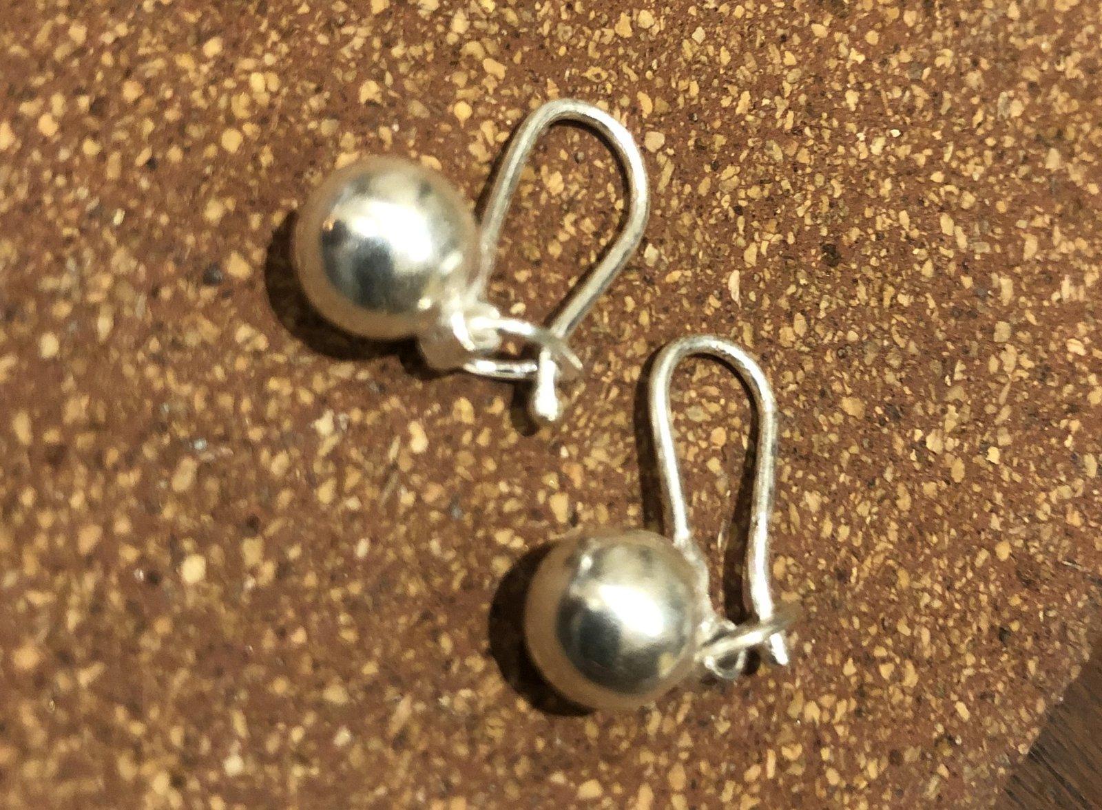 8mm Ball Hoop Drop Earrings, Silver Earrings view 3
