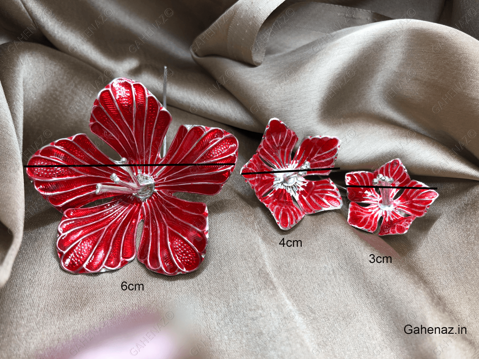 Gahenaz Silver Hibiscus Flower Red / Jaswandi/Meena Joba/ Joba/ Lal Joba view 3