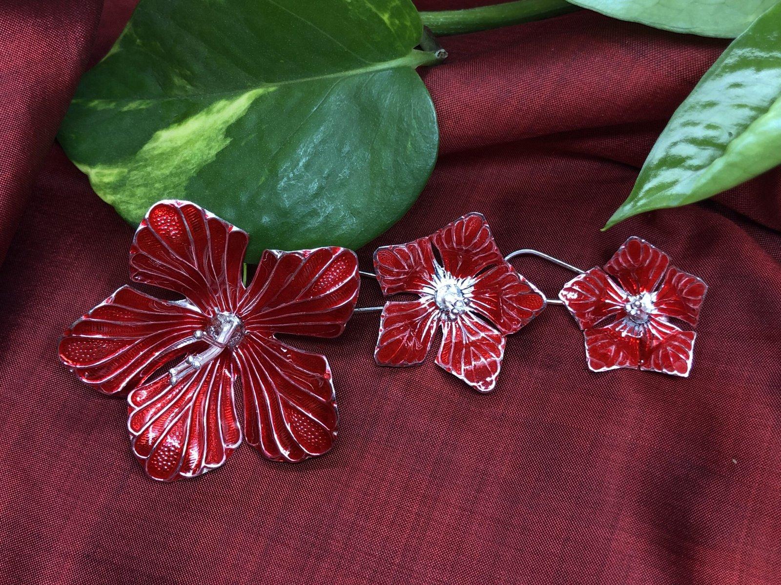 Gahenaz Silver Hibiscus Flower Red / Jaswandi/Meena Joba/ Joba/ Lal Joba view 4