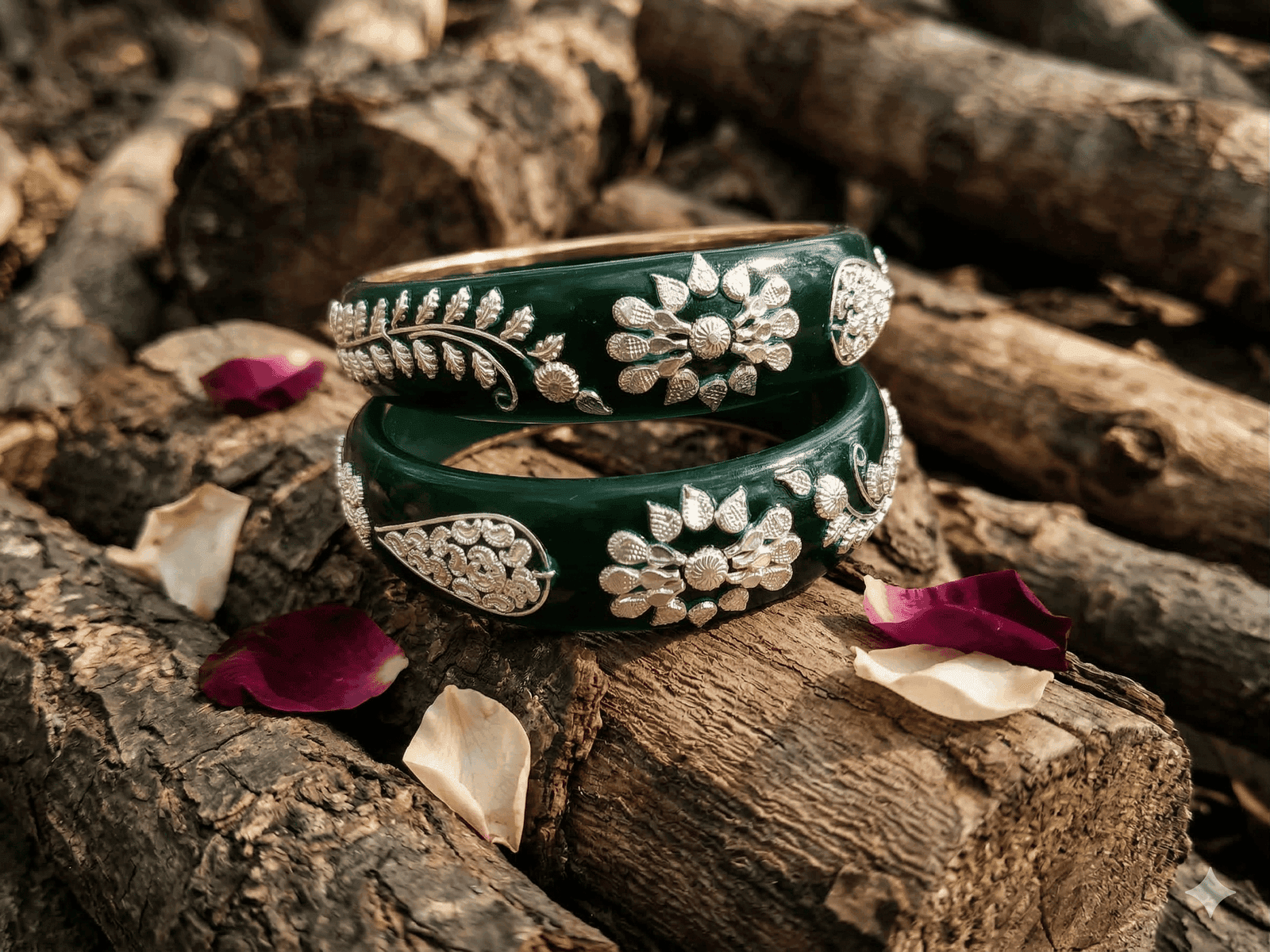 Gahenaz Silver Mayur Green Pola Bracelet 2.2 view 2