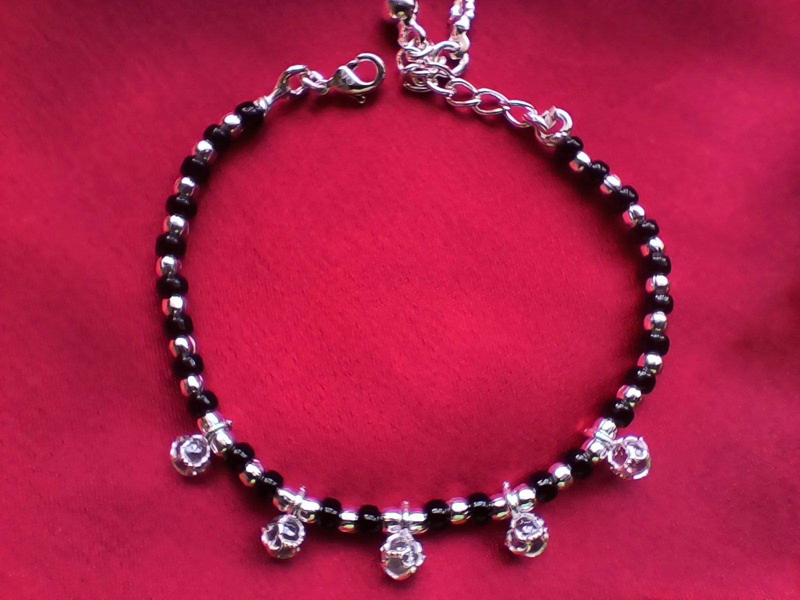 Sampurna Silver black beaded Mangalsutra / Nazariya Bracelet