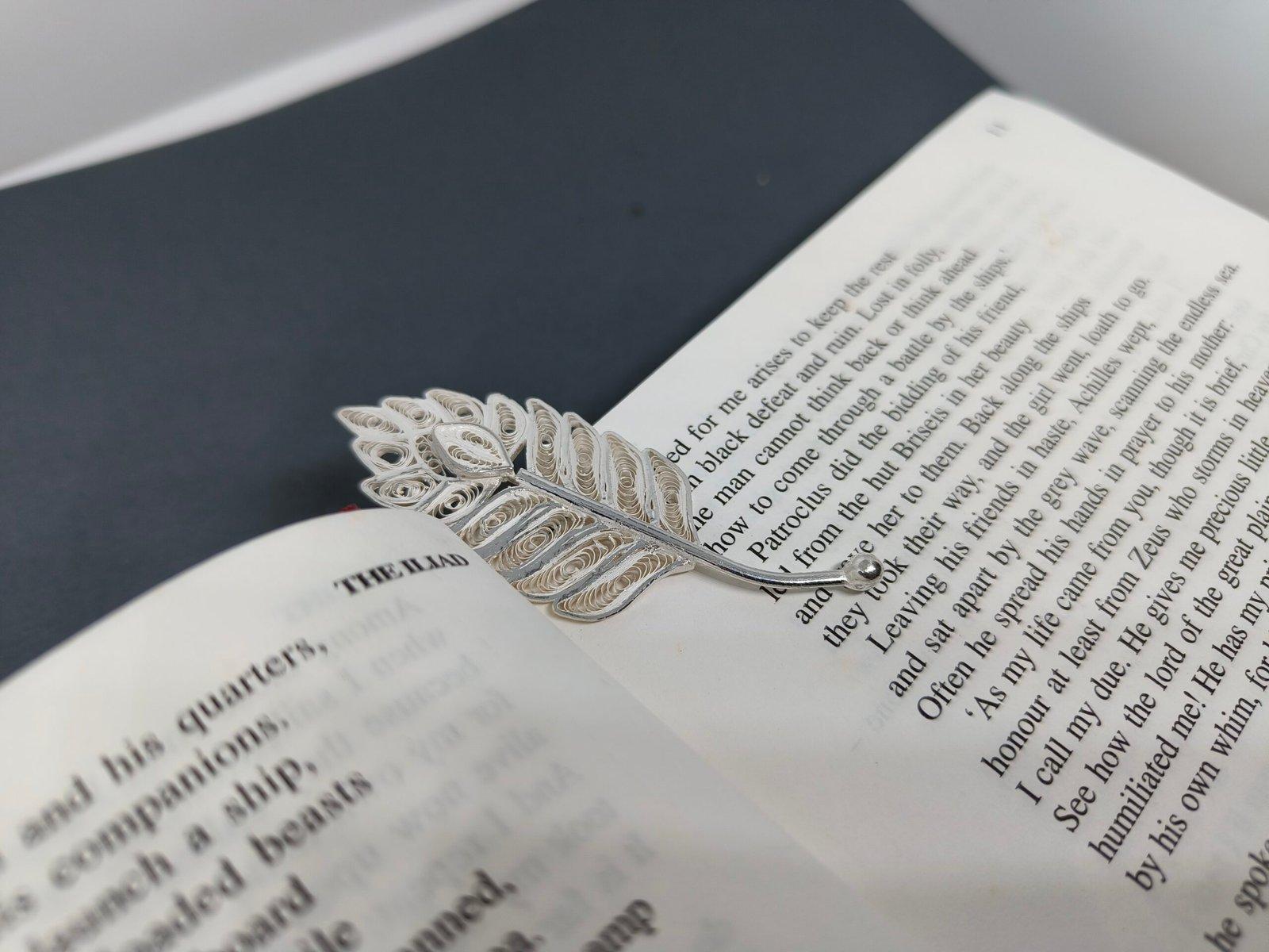 Unique Silver Feather Bookmark view 1
