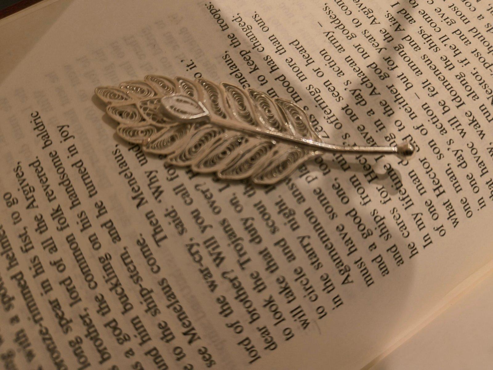 Unique Silver Feather Bookmark view 5