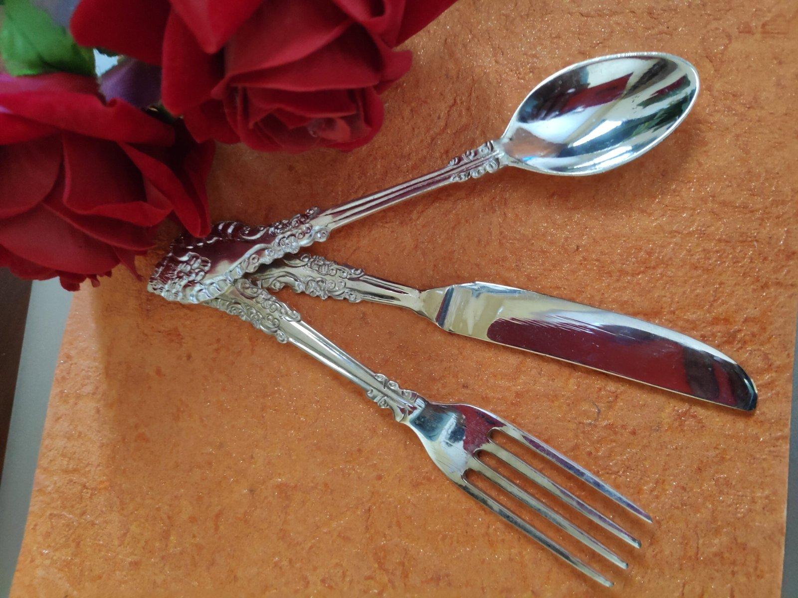 Vintage kings pattern silver cutlery / Floral Dinnerware view 4